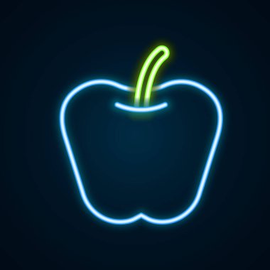 Parlayan neon çizgisi Apple simgesi siyah arkaplanda izole edildi. Fazla kilolu. Sağlıklı diyet menüsü. Fitness diyeti elması. Renkli taslak konsepti. Vektör