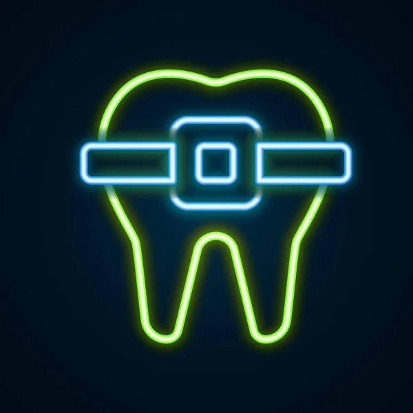 Glowing Neon Line Teeth Braces Icon Isolated Black Background Alignment — Stock Vector