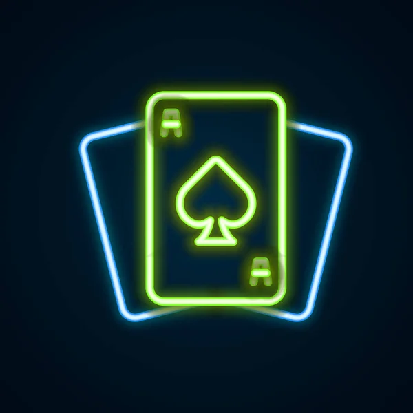 Zářící Neonová Čára Ikona Přehrávání Karet Izolovaných Černém Pozadí Hazard — Stockový vektor
