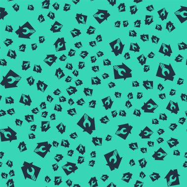 Kara Ev ya da İngiliz anahtarı simgesine sahip ev yeşil arka planda izole edilmiş pürüzsüz desen. Ayarlama, servis, ayar, bakım, onarım, onarım. Vektör