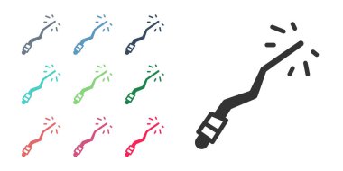 Siyah Büyü çubuk simgesi beyaz arkaplanda izole edildi. Yıldız şeklinde sihirli aksesuar. Sihirli güç. Mutlu Cadılar Bayramı Partisi. Simgeleri renklendirin. Vektör