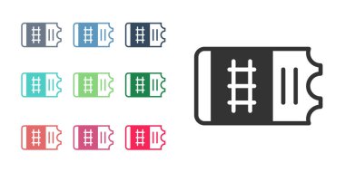 Siyah tren bileti ikonu beyaz arka planda izole edildi. Demiryolu ile seyahat et. Simgeleri renklendirin. Vektör