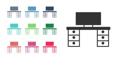 Siyah Ofis masa simgesi beyaz arkaplanda izole edildi. Simgeleri renklendirin. Vektör