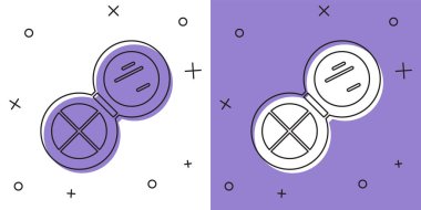 Makyaj tozunu, beyaz ve mor arkaplanda izole edilmiş ayna simgesi ile ayarla. Vektör