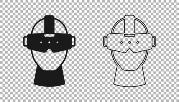 黑色虚拟现实眼镜图标隔离在透明的背景下 立体3D Vr面具 光头安装显示 — 图库矢量图片