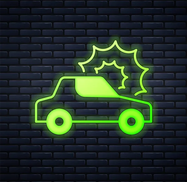 Glowing Neon Car Insurance Icon Isolated Brick Wall Background Insurance — 图库矢量图片