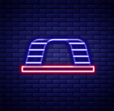 Parlayan neon hattı çubuk simgesi tuğla duvar arka planında izole edildi. Renkli taslak konsepti. Vektör.