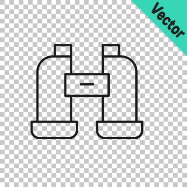 Şeffaf arkaplanda siyah çizgi dürbün simgesi izole edildi. Yazılım işareti bul. Casus ekipman sembolü. Vektör.
