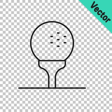 Tee ikonundaki siyah çizgi golf topu şeffaf arkaplanda izole edildi. Vektör.