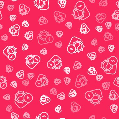 Beyaz çizgili su değirmeni ikonu kırmızı zeminde izole edilmiş. Su tekeri enerjisi. Hidroelektrik türbin tekerleği. Vektör.