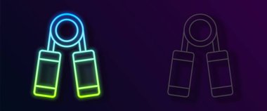 Parlayan neon hattı spor genişletici simgesi siyah arkaplanda izole edildi. Spor malzemeleri. Vektör.
