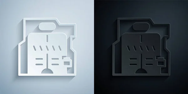 Paper Cut Futuristic Sliding Doors Icon Isolated Grey Black Background — Vector de stock