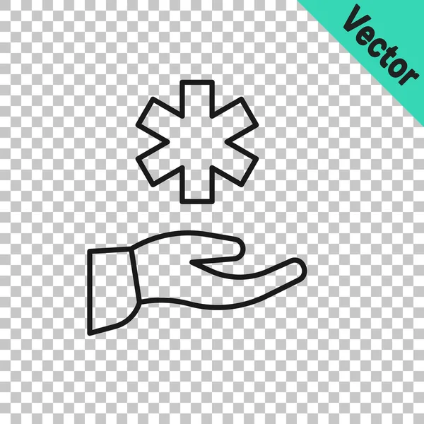 Black Line Cross Hospital Medical Icon Isolated Transparent Background First — Vetor de Stock