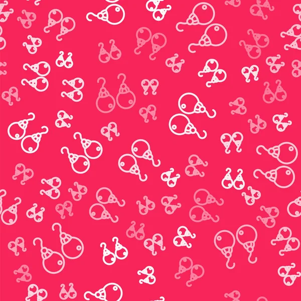 Beyaz çizgili küpe simgesi kırmızı arka planda izole edilmiş. Mücevher aksesuarları. Vektör.