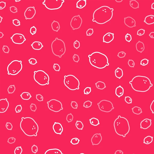 Beyaz çizgi Lemon simgesi, kırmızı arkaplanda kusursuz desen izole etti. Vektör.