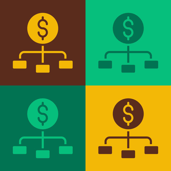 Pop art Dollar on top of financial hierarchy icon isolated on color background. Vector