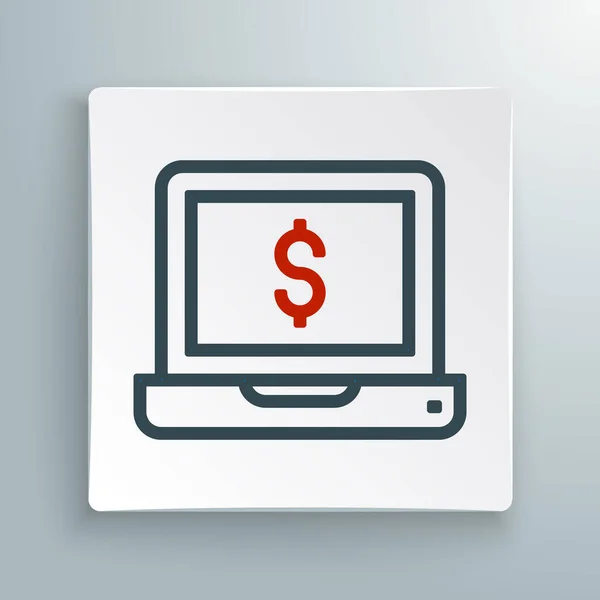 Line Laptop con icono de dólar aislado sobre fondo blanco. Envío de dinero en todo el mundo, transferencia de dinero, banca en línea, transacción financiera. Concepto de esquema colorido. Vector — Vector de stock