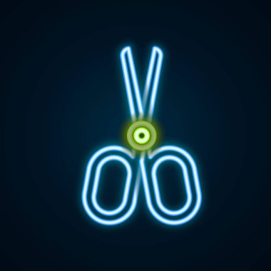 Parlayan neon hattı makas simgesi siyah arkaplanda izole edildi. Terzi sembolü. Alet kesme işareti. Renkli taslak konsepti. Vektör