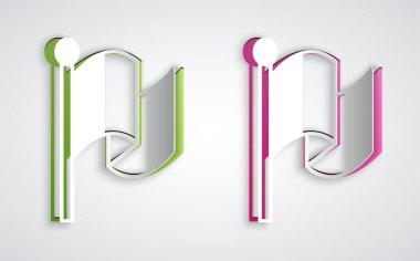 Kağıt kesiği, gri arkaplanda izole edilmiş İtalya Bayrağı simgesi. Kağıt sanatı tarzı. Vektör