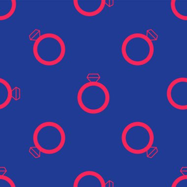 Kırmızı Elmas nişan yüzüğü ikonu mavi arka planda izole edilmiş kusursuz desen. Vektör