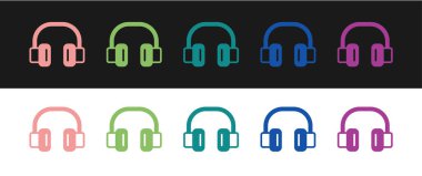 Kulaklık simgesini siyah beyaz arkaplana ayır. Kulaklıklar. Müzik, hizmet, iletişim ve operatör konsepti. Vektör