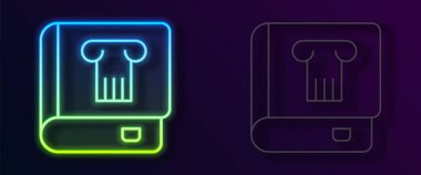 Parlayan neon hattı tarih kitabı simgesi siyah arkaplanda izole edildi. Vektör