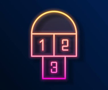 Parlayan neon hattı Hopscotch simgesi siyah arkaplanda izole edildi. Çocuklar için asfalt kaplama çizimi. Vektör