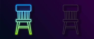Parlayan neon çizgili sandalye simgesi siyah arkaplanda izole edildi. Vektör