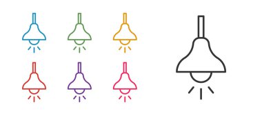 Lamba asma simgesi beyaz arkaplanda izole edildi. Tavan lambası ampulü. Simgeleri renklendirin. Vektör