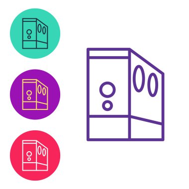 Beyaz arkaplanda izole edilmiş bilgisayar simgesi dosya satırını ayarla. Bilgisayar sunucusu. İş istasyonu. Simgeleri renklendirin. Vektör