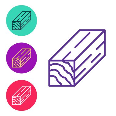 Tahta kiriş simgesini beyaz arkaplanda izole et. Kereste kalası. Simgeleri renklendirin. Vektör