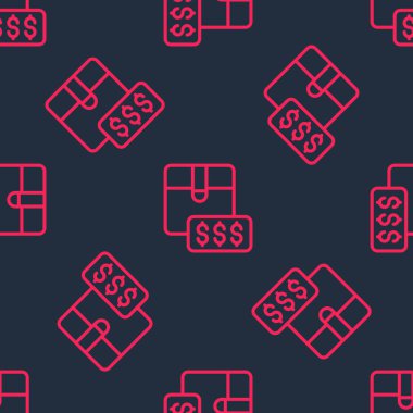 Kırmızı çizgi, dolar simgesiyle fiyat etiketi siyah arkaplanda izole edilmiş. Rozet fiyatına. Dolar sembollü indirim. Reklam etiketi indirimi. Vektör