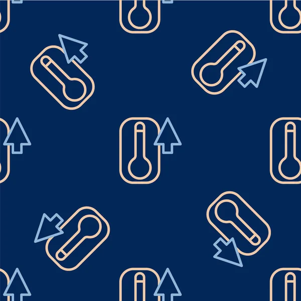 Meteoroloji çizgisi termometresi ısıyı ve soğuk ikonu ölçüyor mavi arka planda izole edilmiş pürüzsüz desen. Termometre termometresi sıcak ya da soğuk hava gösteriyor. Vektör