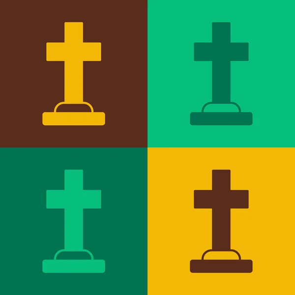 Pop art Nagrobek z ikoną krzyża izolowane na tle koloru. Ikona grobu. Wesołego Halloween. Wektor — Wektor stockowy