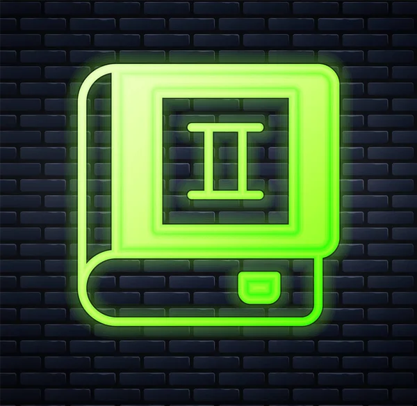 Glowing neon Book icon isolated on brick wall background. Second volume. Vector — Stok Vektör