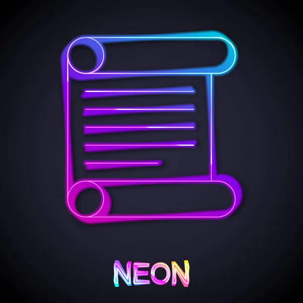 Glödande neon linje dekret, papper, pergament, scroll ikon isolerad på svart bakgrund. Vektor — Stock vektor