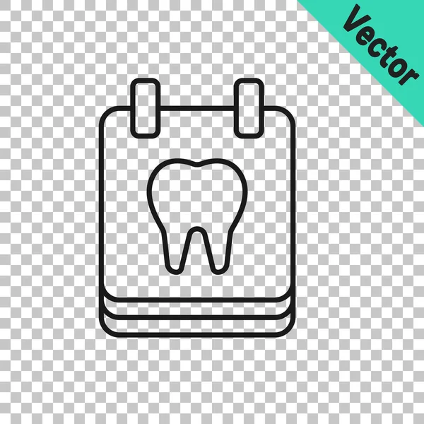 Black line Calendar with tooth icon isolated on transparent background. International Dentist Day, March 6. March holiday calendar. Vector — Vector de stock