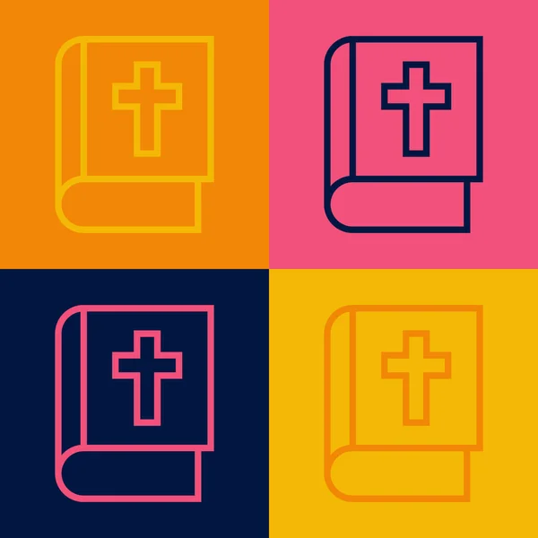 Pop art line Icône de livre de bible sainte isolé sur fond de couleur. Vecteur — Image vectorielle