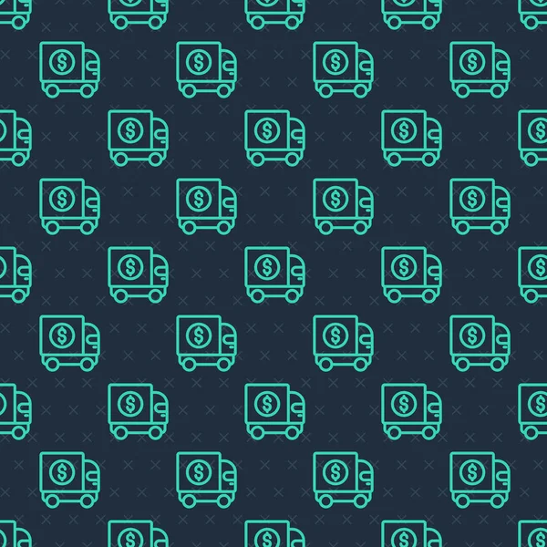 Yeşil çizgi zırhlı kamyon ikonu mavi arka planda kusursuz desen izole etti. Vektör