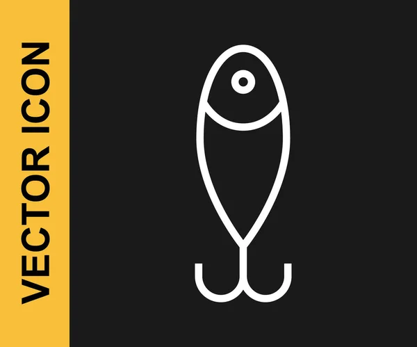 White line Fishing lure icon isolated on black background. Fishing tackle. Vector —  Vetores de Stock