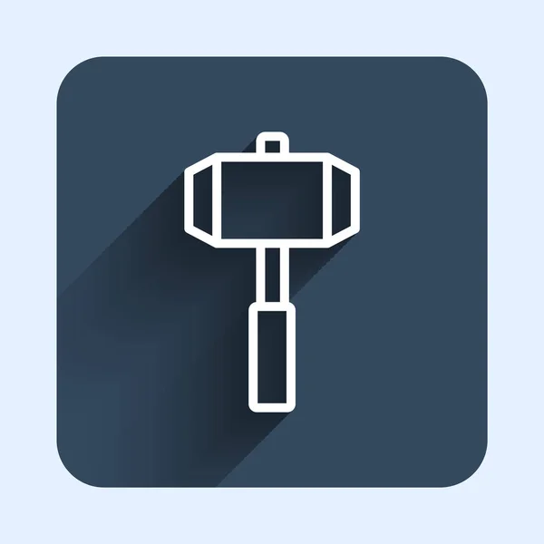 White line Sledgehammer icon isolated with long shadow background. Blue square button. Vector — Stockvektor