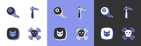 Set Skull on crossbones, Eye, Black cat and Scythe icon. Vector — Stok Vektör