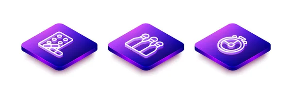 Set Isometric line Sports doping with dumbbell, Bowling and Stopwatch icon. Vector — Stockvektor