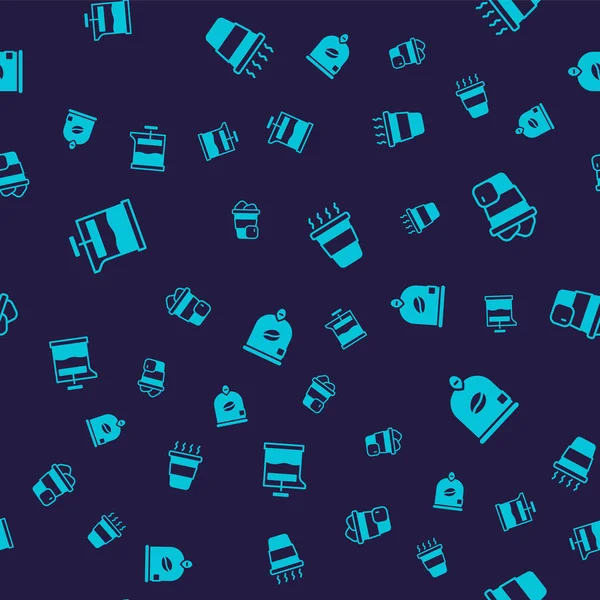 Fransız pres makinesini, buzlu kahveyi, kahve fincanını paket yap. Vektör