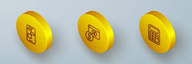 Isometric hattı Mobil 'i 24 saat destek, Reklam ve Hesap Makinesi simgesi olarak ayarla. Vektör