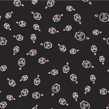 Kafatası ikonunda yanan mum siyah arka planda izole edilmiş, pürüzsüz desen. Ölüm günü. Vektör