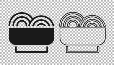 Kâse içinde siyah Asya eriştesi ve şeffaf arka planda izole edilmiş yemek çubukları ikonu. Sokak yemeği. Kore, Japon, Çin yemekleri. Vektör