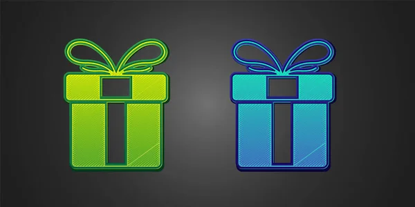 녹색, 파란색 선물 상자 아이콘은 검은 배경에서 분리되었습니다. 메리 크리스마스, 새해 복 많이 받으세요. Vector — 스톡 벡터