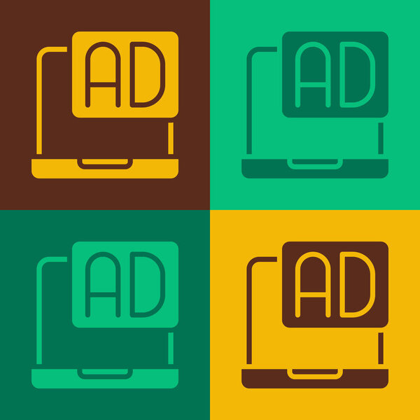 Pop art Advertising icon isolated on color background. Concept of marketing and promotion process. Responsive ads. Social media advertising. Vector