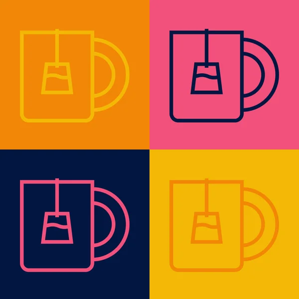 Pop art line Taza de té icono aislado en el fondo de color. Vector — Vector de stock